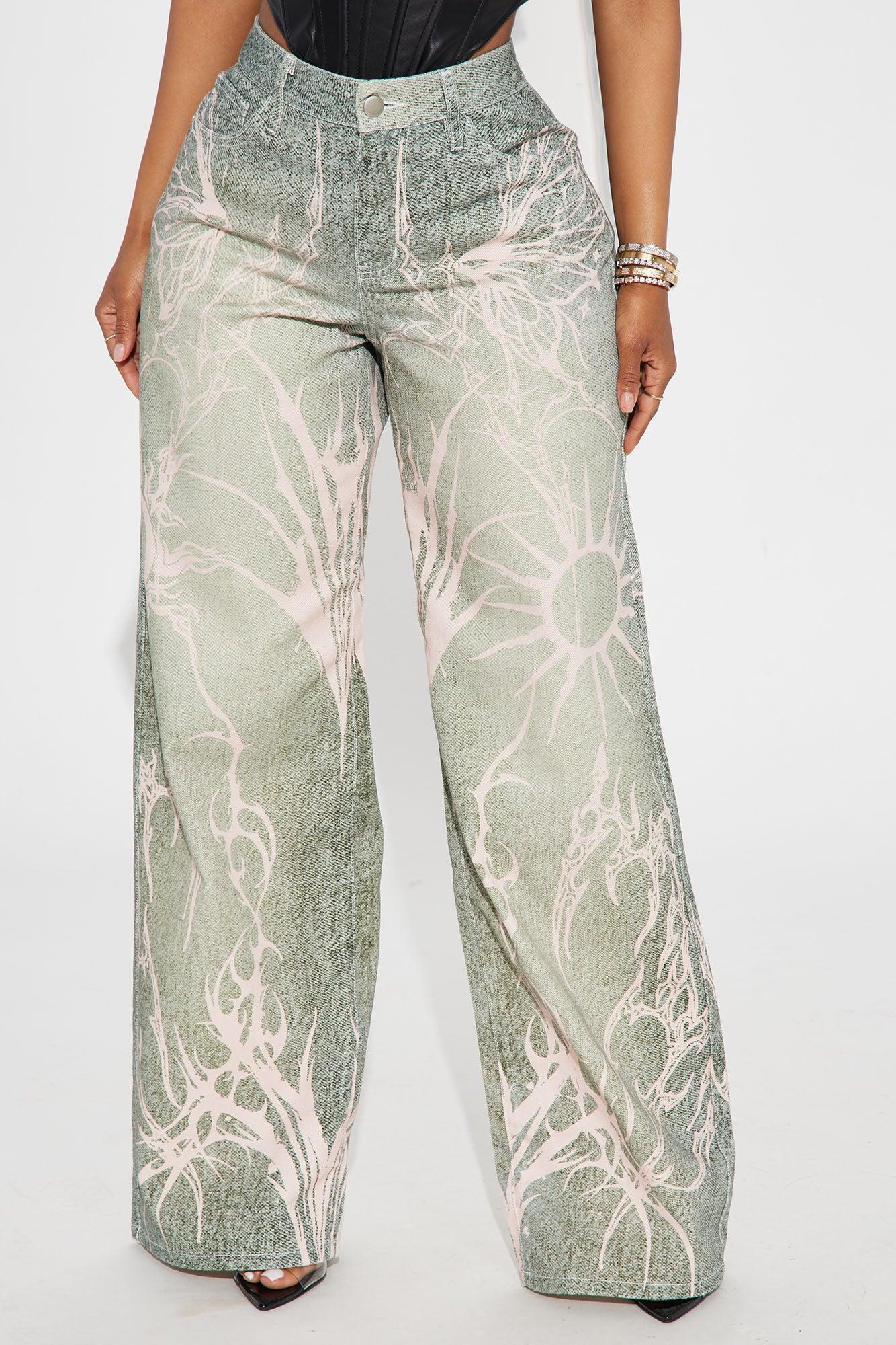 Sol Printed Baggy Jeans - Teal/combo Product Image