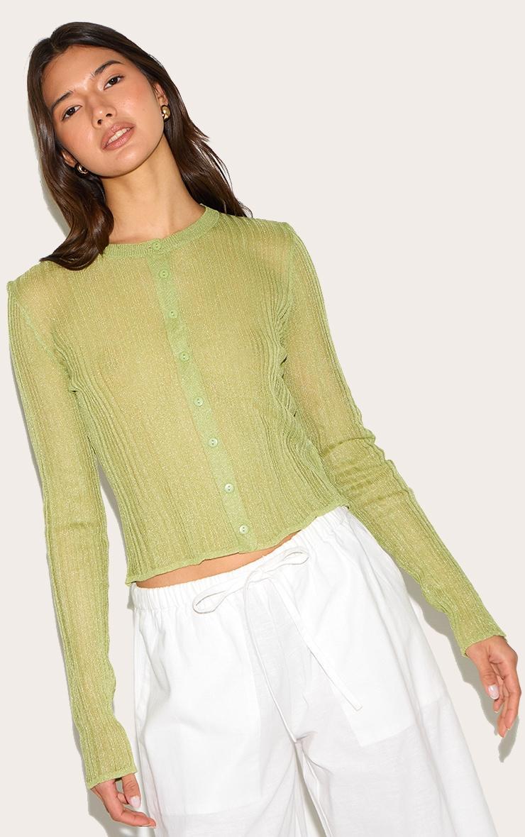 Olive Sheer Knit Cardigan Product Image
