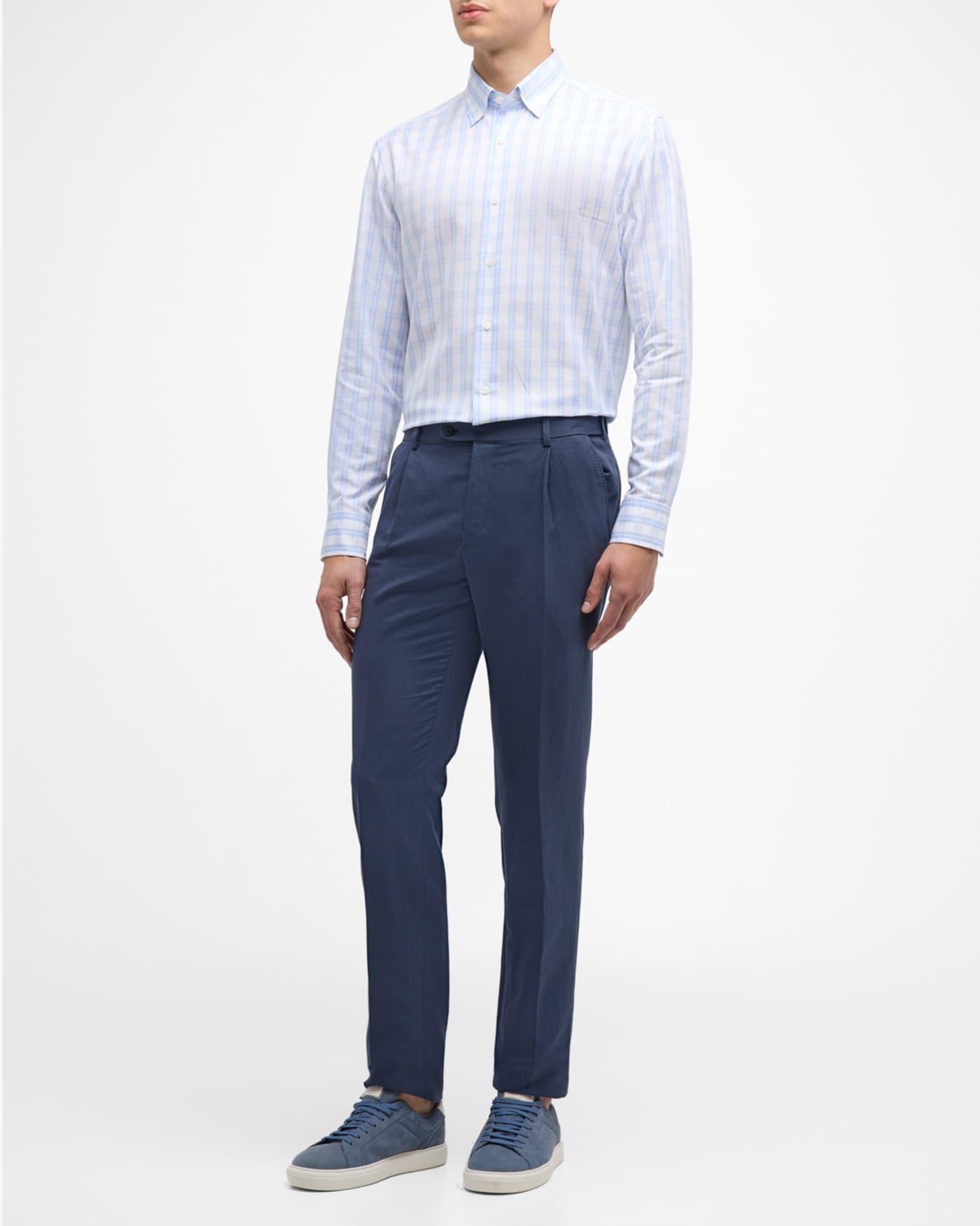 Men's Cotton-Linen Check-Print Sport Shirt Product Image