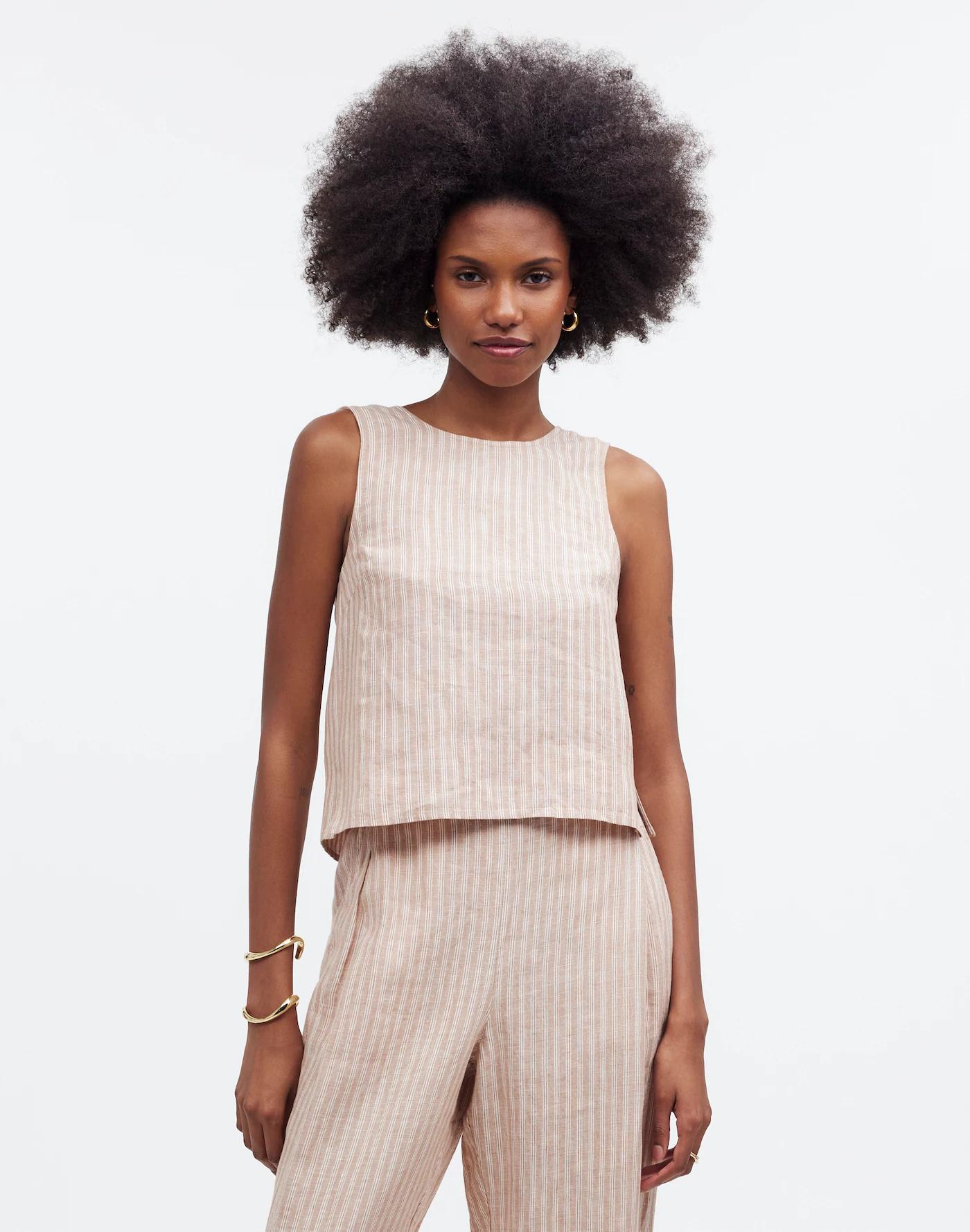 Tie-Back Scoopneck Top in 100% Linen Product Image