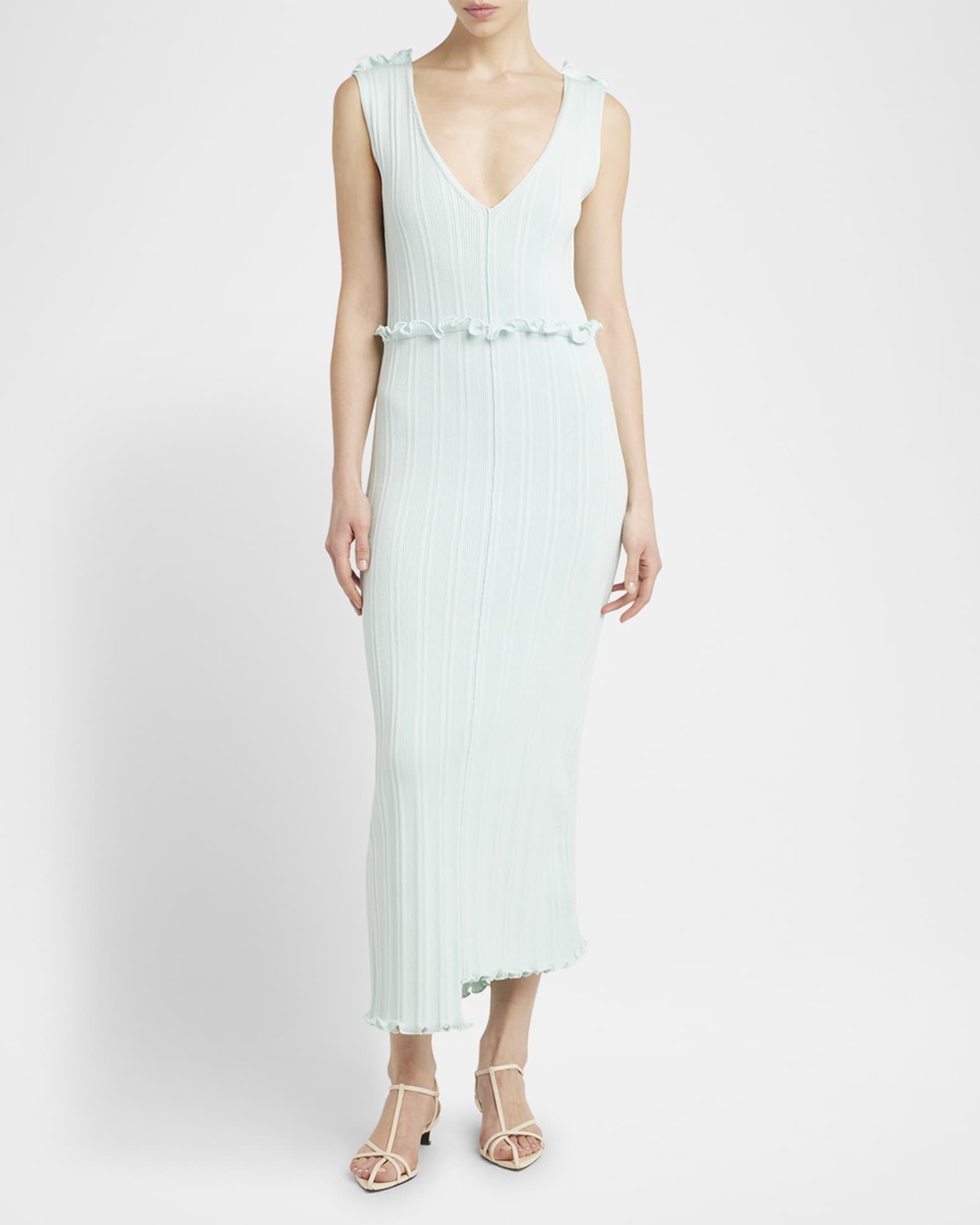 Ruffle Sleeveless Fine Rib Cotton Midi Dress Product Image