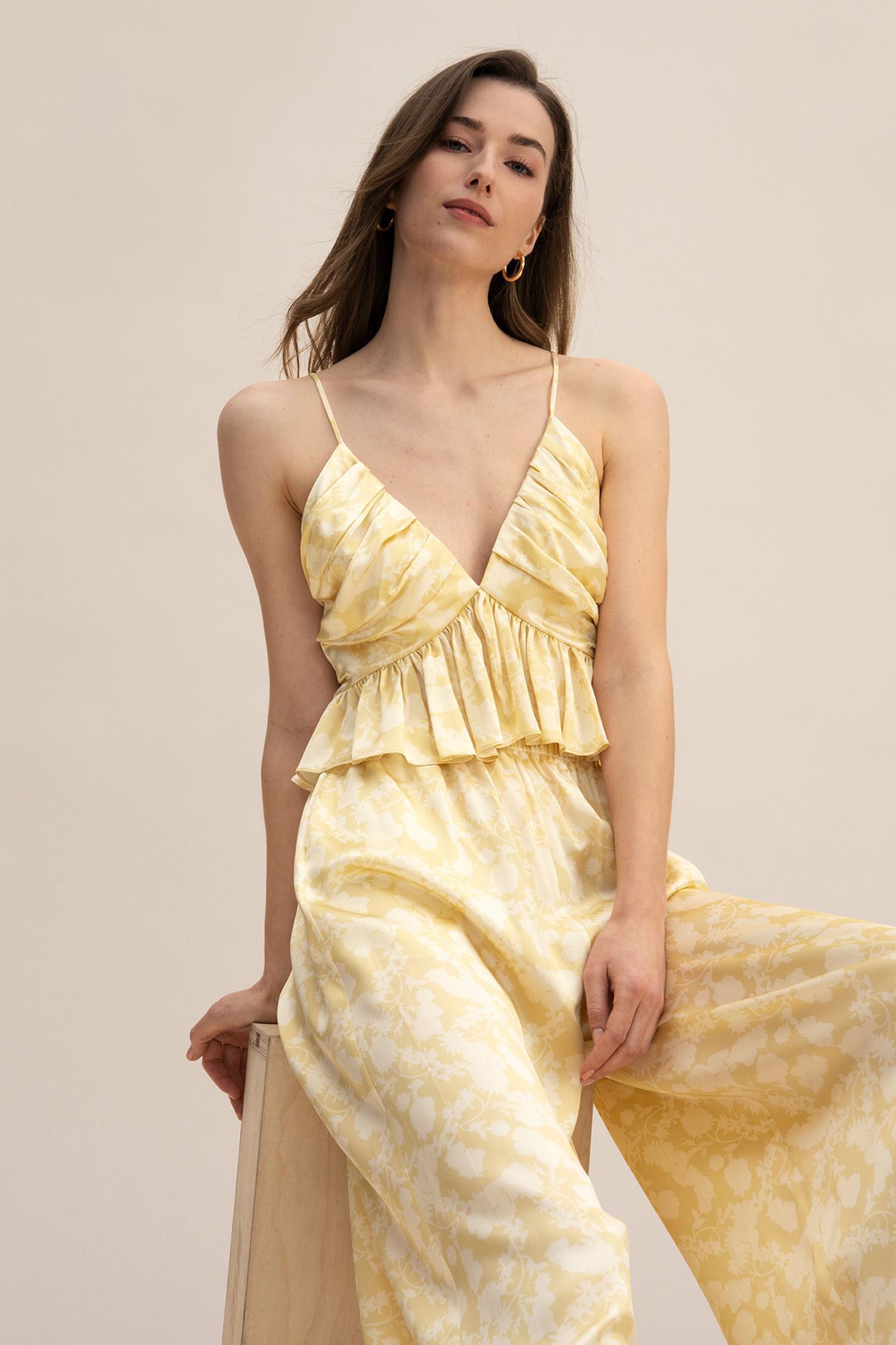 LILYSILK Women's 100% Silk Ruffle Cowl Neck Cami Top in Shadow Print, Size 4 Product Image