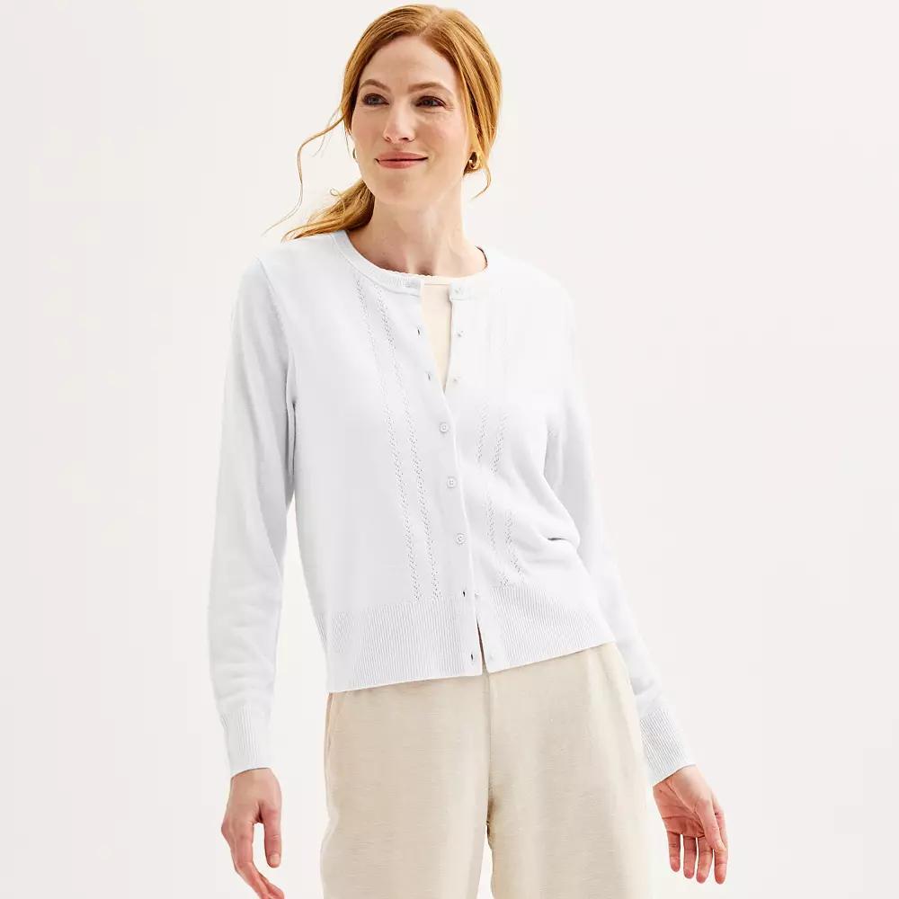 Women's Croft & Barrow® Extra Soft Classic Pointelle Cardigan, Size: XL, Bright White Product Image