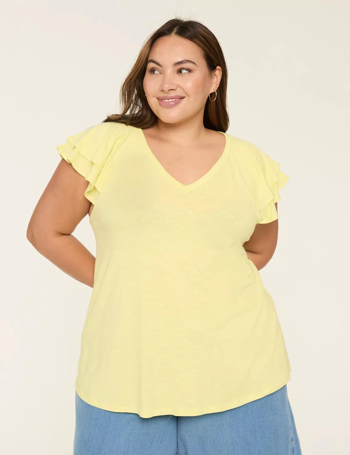 Double Flutter-Sleeve V-Neck Top Product Image
