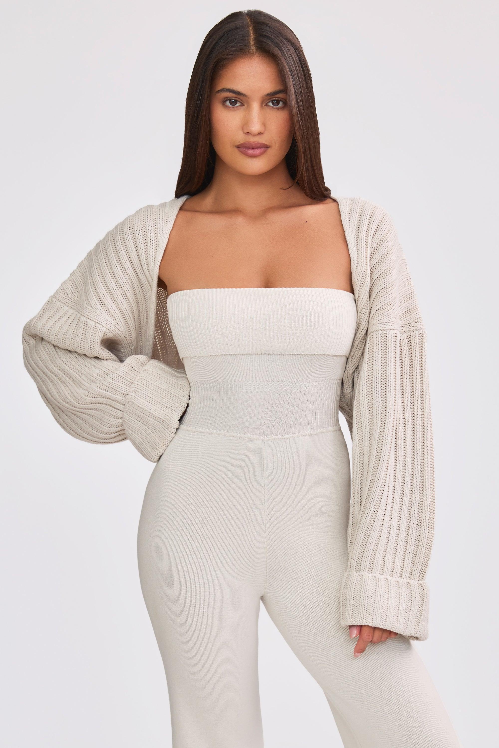 Oversized Chunky Knit Shrug in Cream Product Image