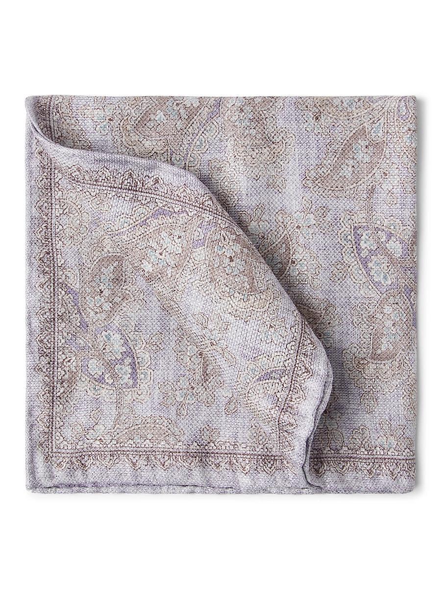 Mens Double Face Linen and Silk Pocket Square with Paisley Design Product Image