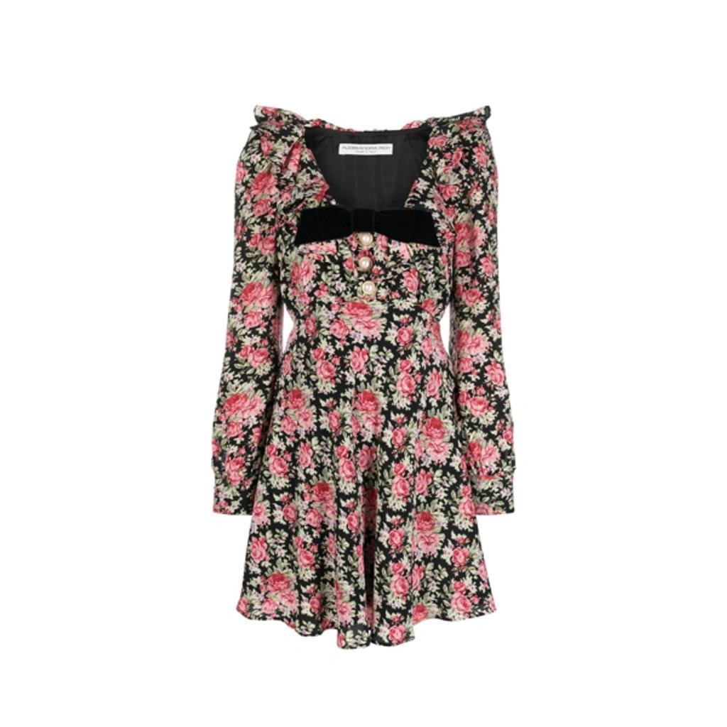 ALESSANDRA RICH Embellished Floral-print Silk Crepe De Chine Mini Dress In Black Product Image