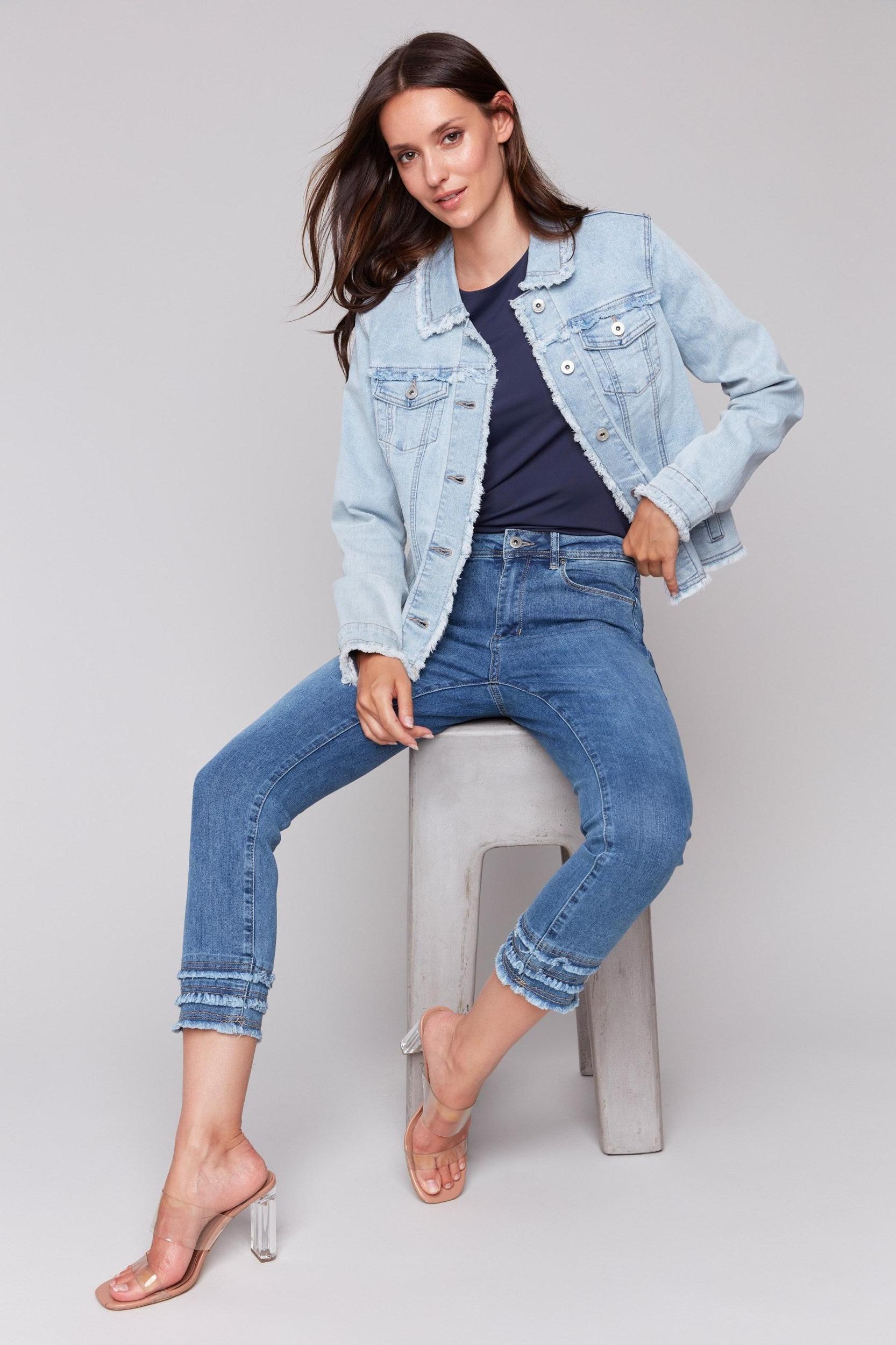 Twill Jean Jacket With Frayed Edges Product Image