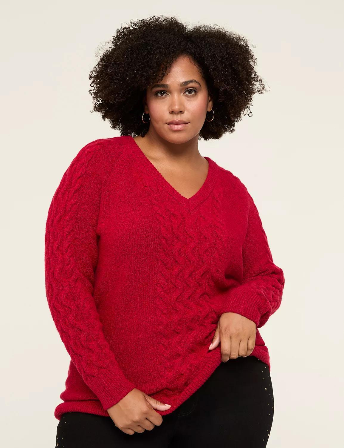 Cable Knit V-Neck Sweater Product Image