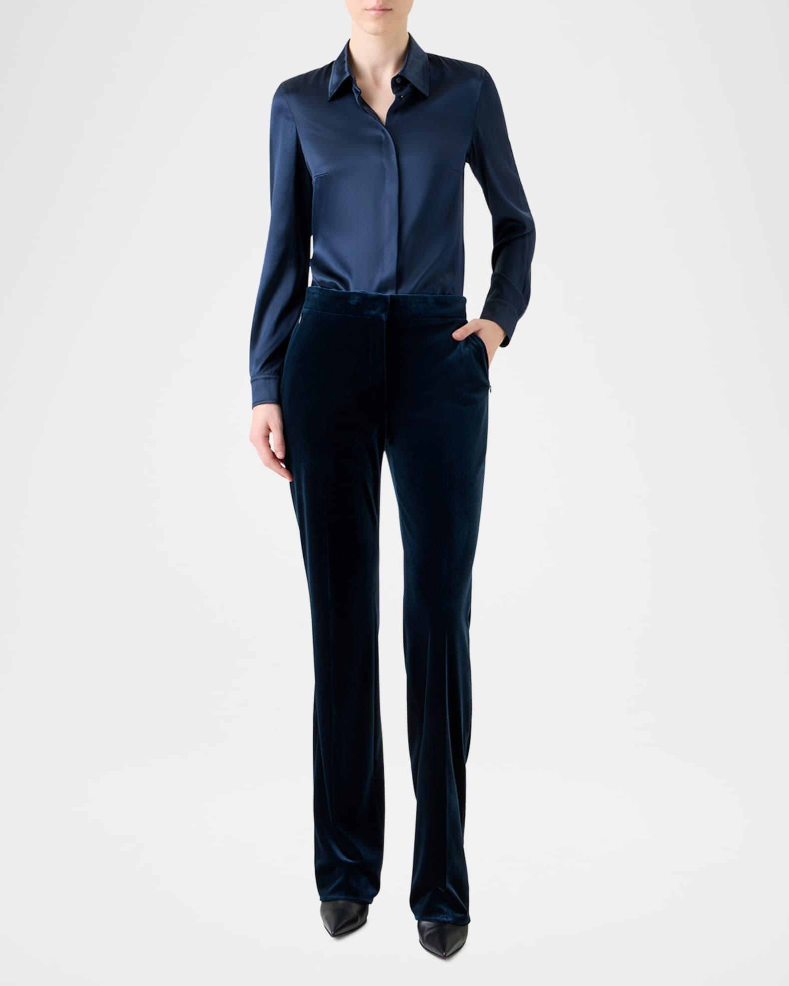 Stretch Silk Satin Button-Down Blouse Product Image