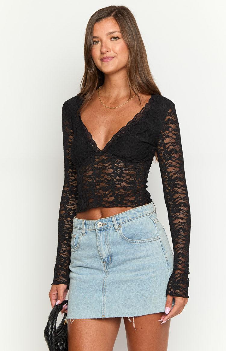 Trevina Black Lace Long Sleeve Top Girls Product Image