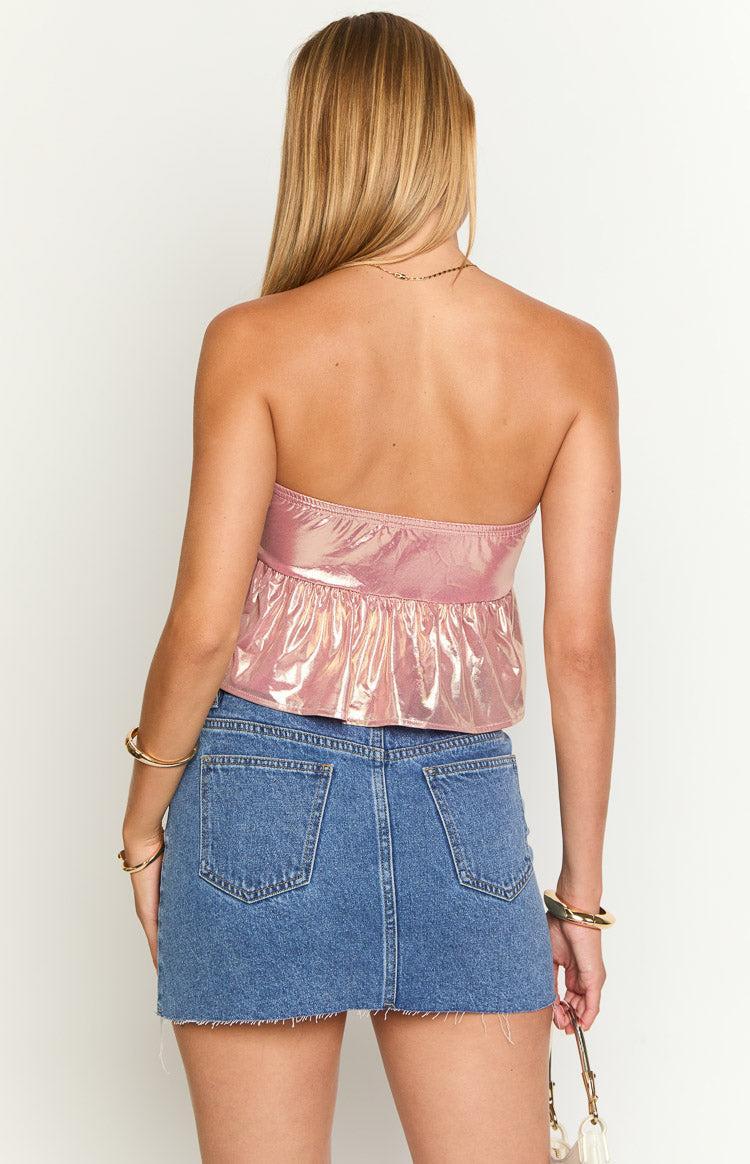 Barbara Pink Metallic Strapless Crop Top Product Image