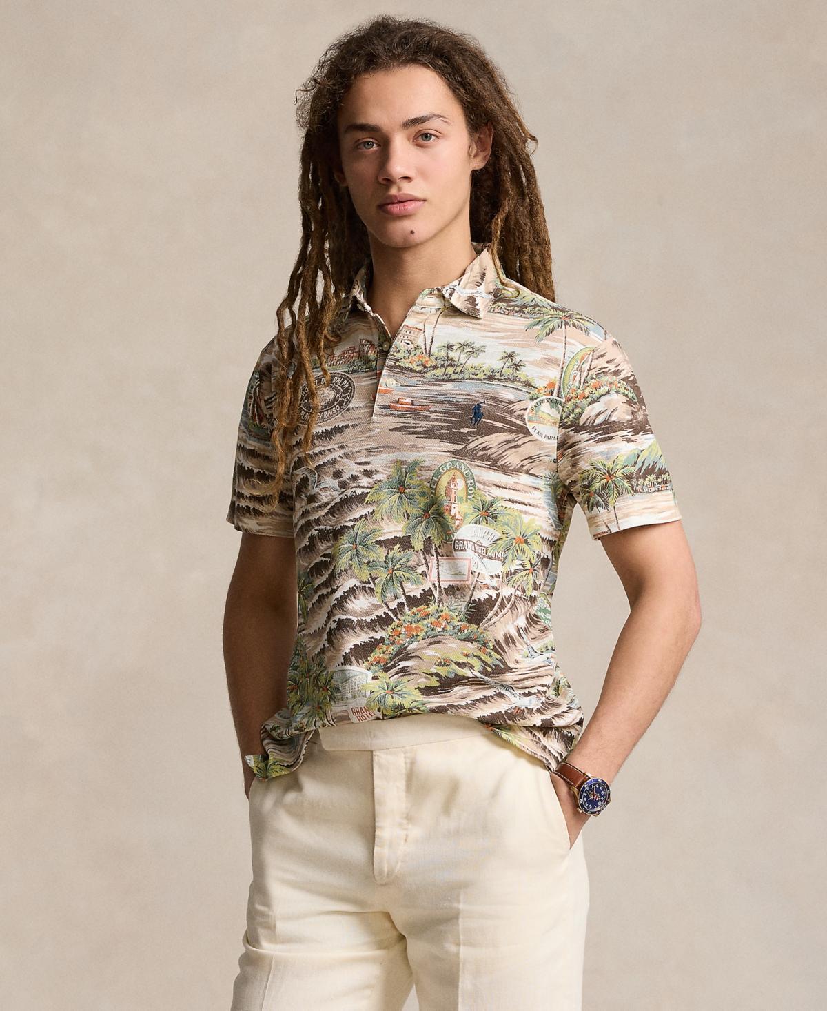 Men's Classic-fit Beach-print Mesh Polo Shirt In Playa De Havana Product Image