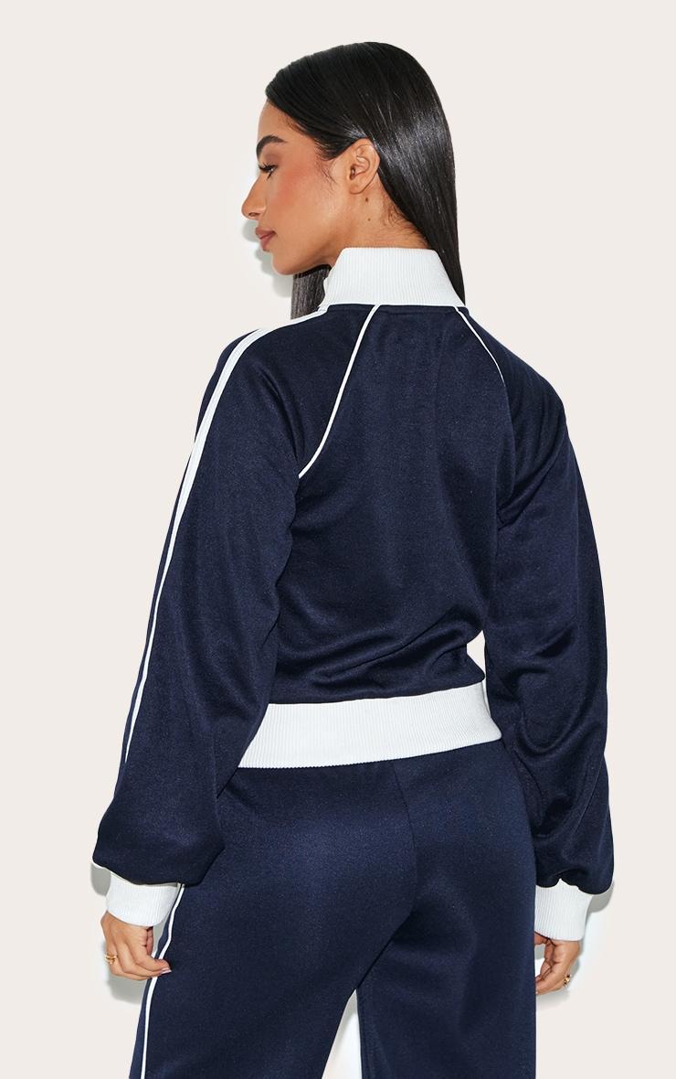 Petite Navy Contrast Detail Zip Up Jacket Product Image