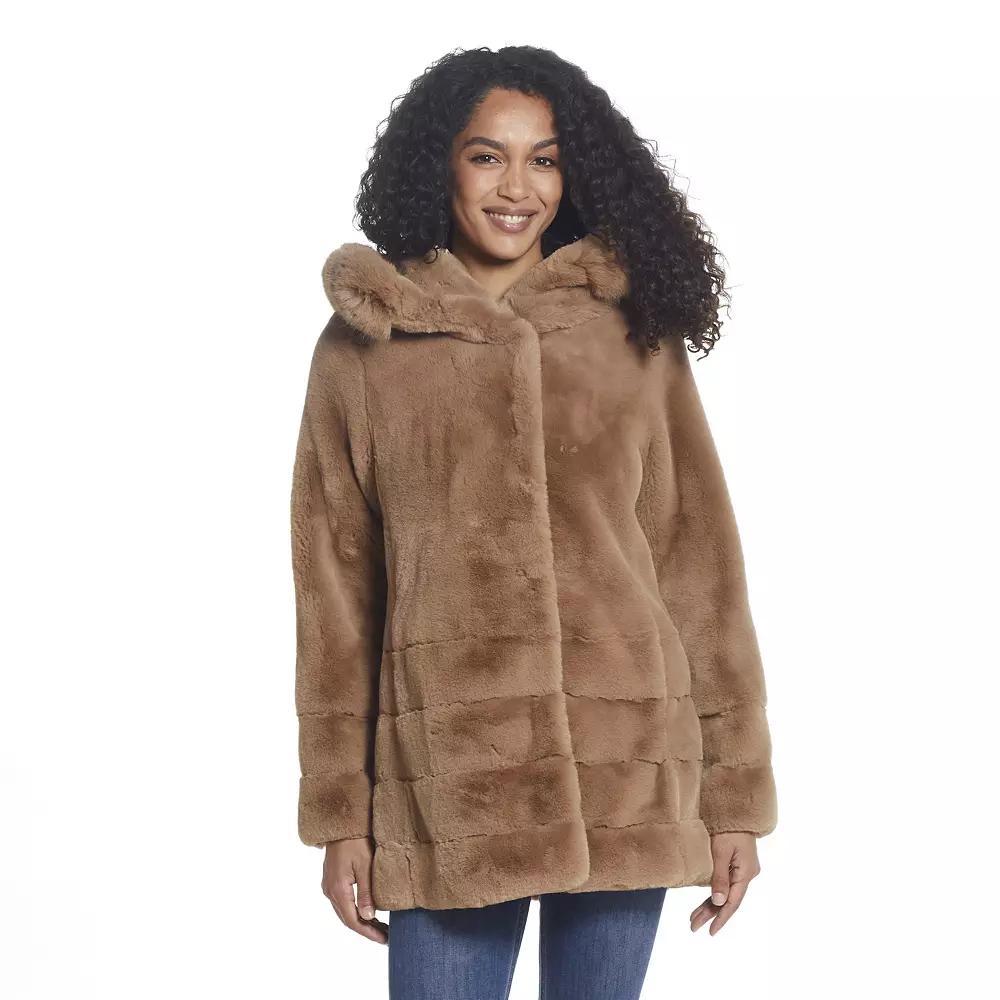 Women's Gallery Hooded Faux-Fur Coat, Size: Small, Brown Product Image
