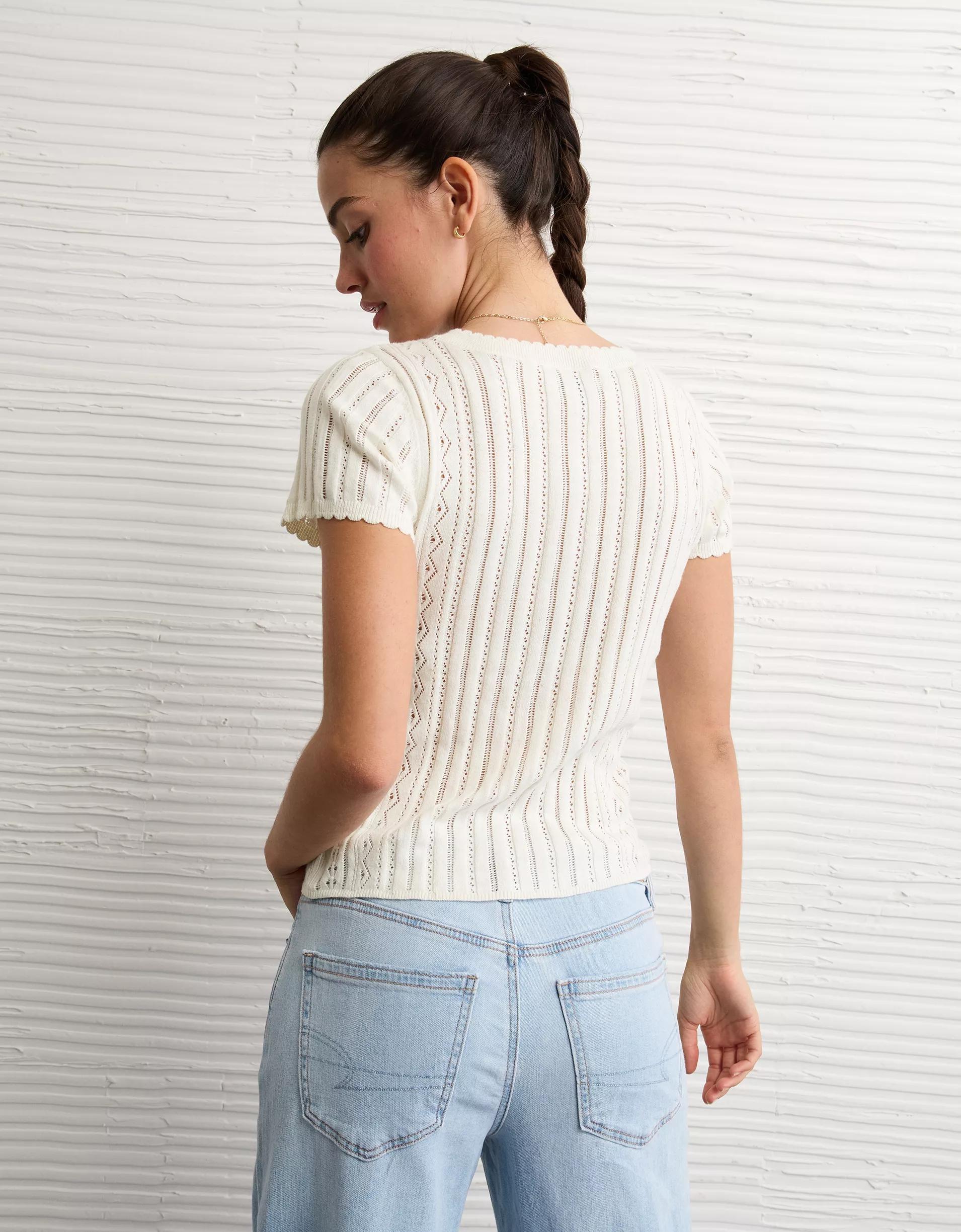 AE Henley Pointelle Sweater T-Shirt Product Image