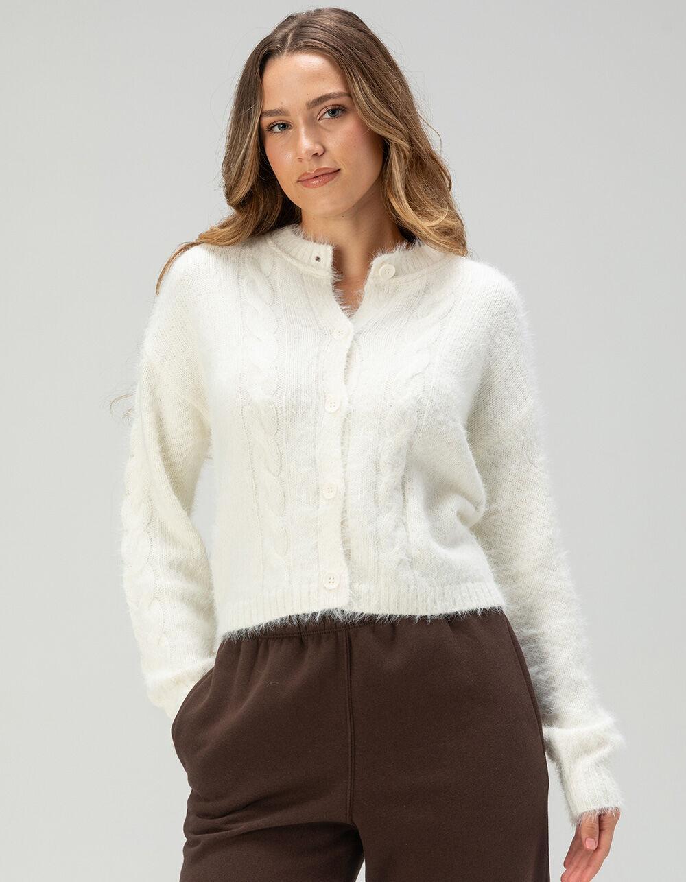 RSQ Womens Cable Fuzzy Cardigan - CREAM Product Image