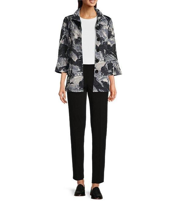 Ali Miles Woven Abstract Print Wire Collar Long Sleeve Button-Front Jacket Product Image