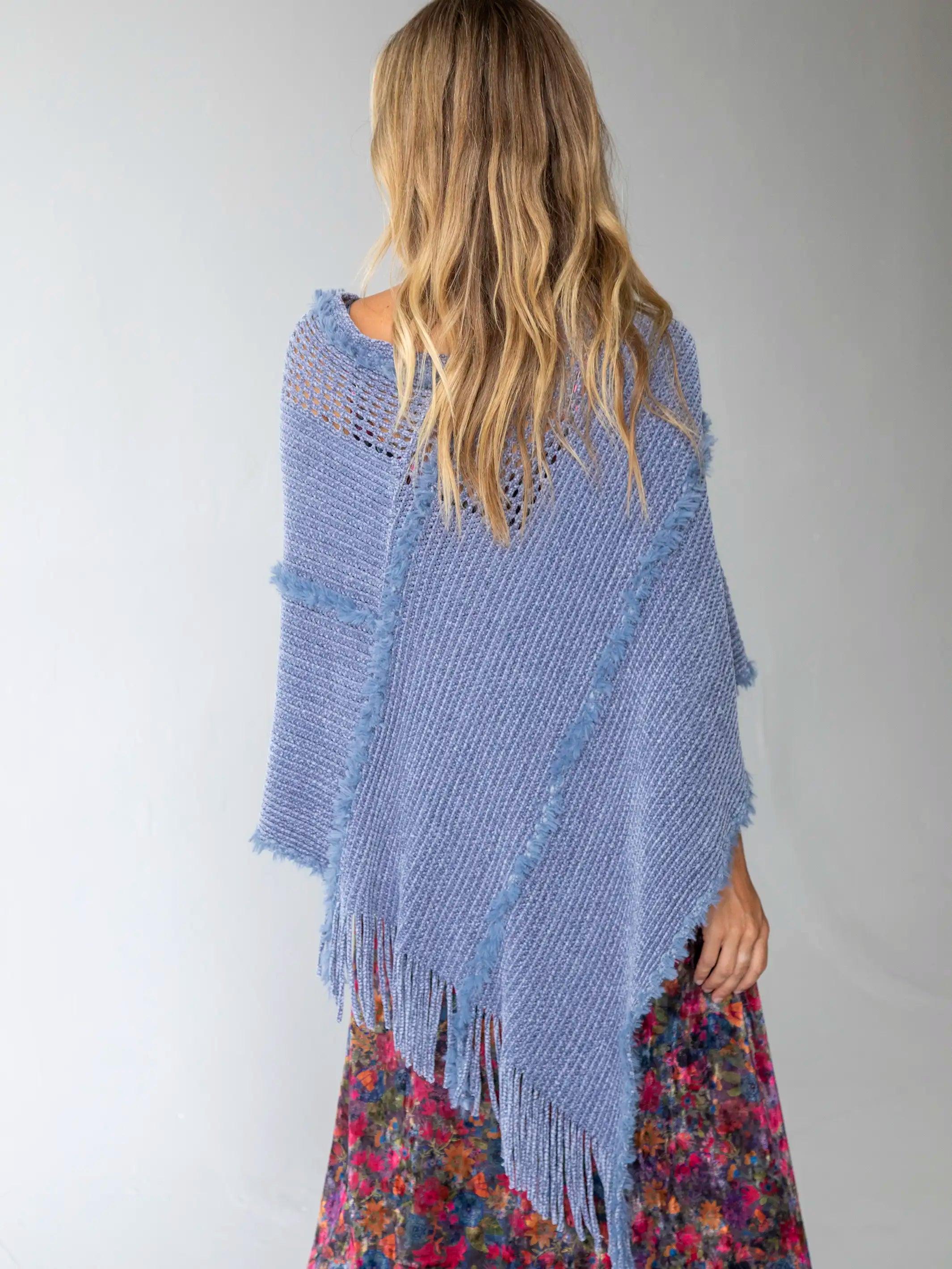 Chenille Poncho Scarf - Light Blue Product Image