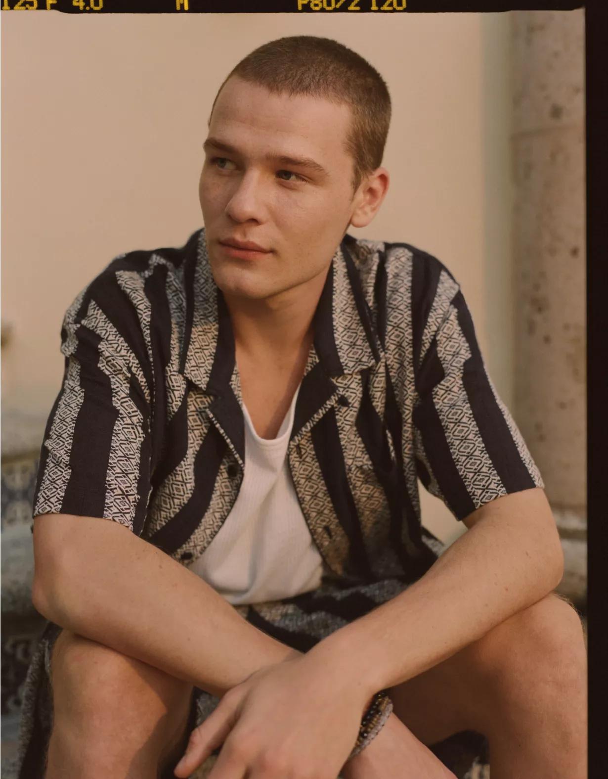 AE Poolside Textured Striped Button-Up Shirt Product Image