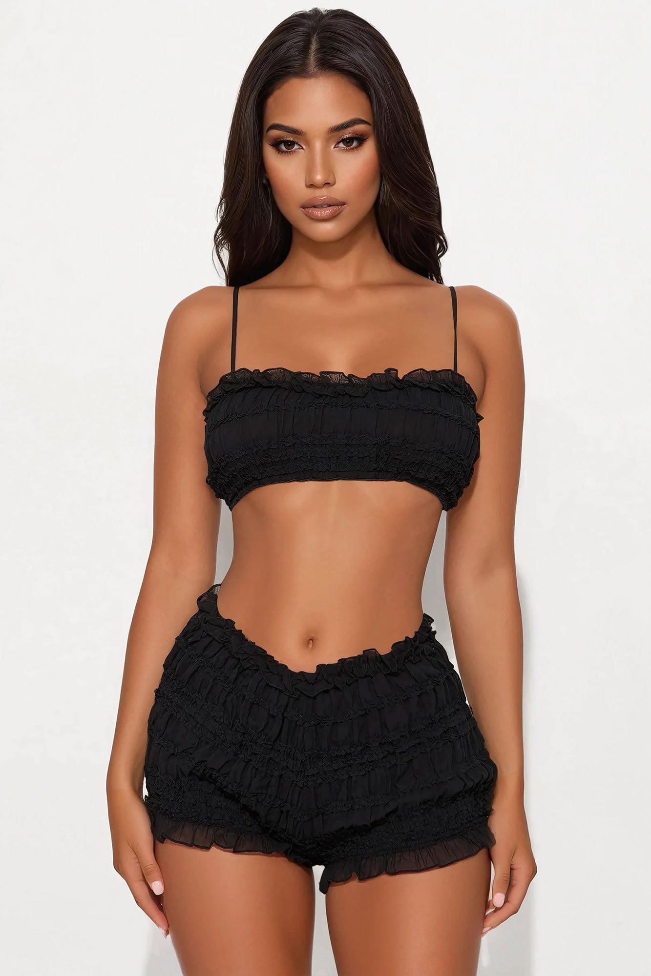 Aurora Chiffon Short Set - Black Product Image