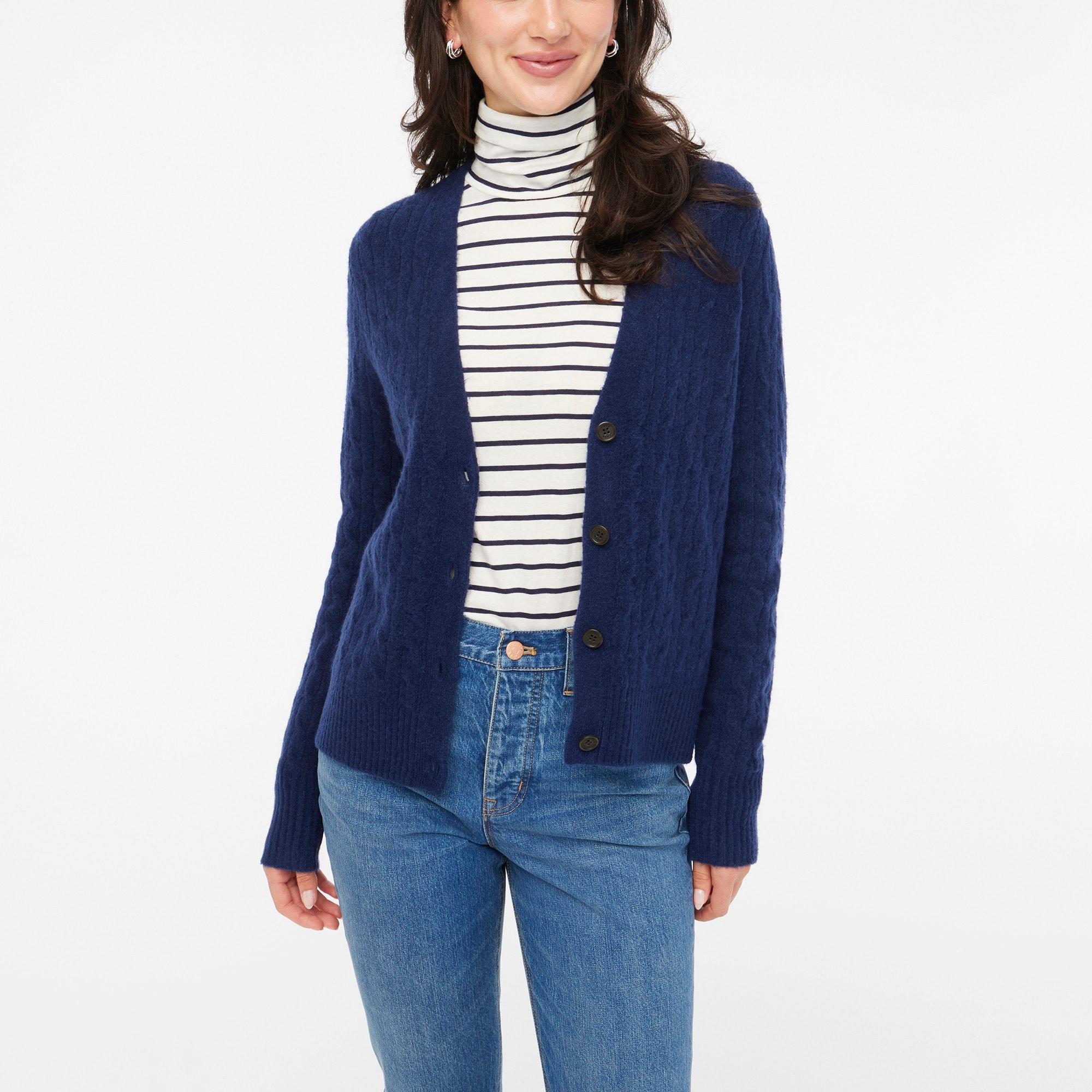 Cable-knit cardigan sweater in extra-soft yarn Product Image