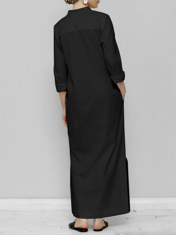 Long Sleeves Loose Solid Color Split-Joint V-Neck Maxi Dresses Product Image