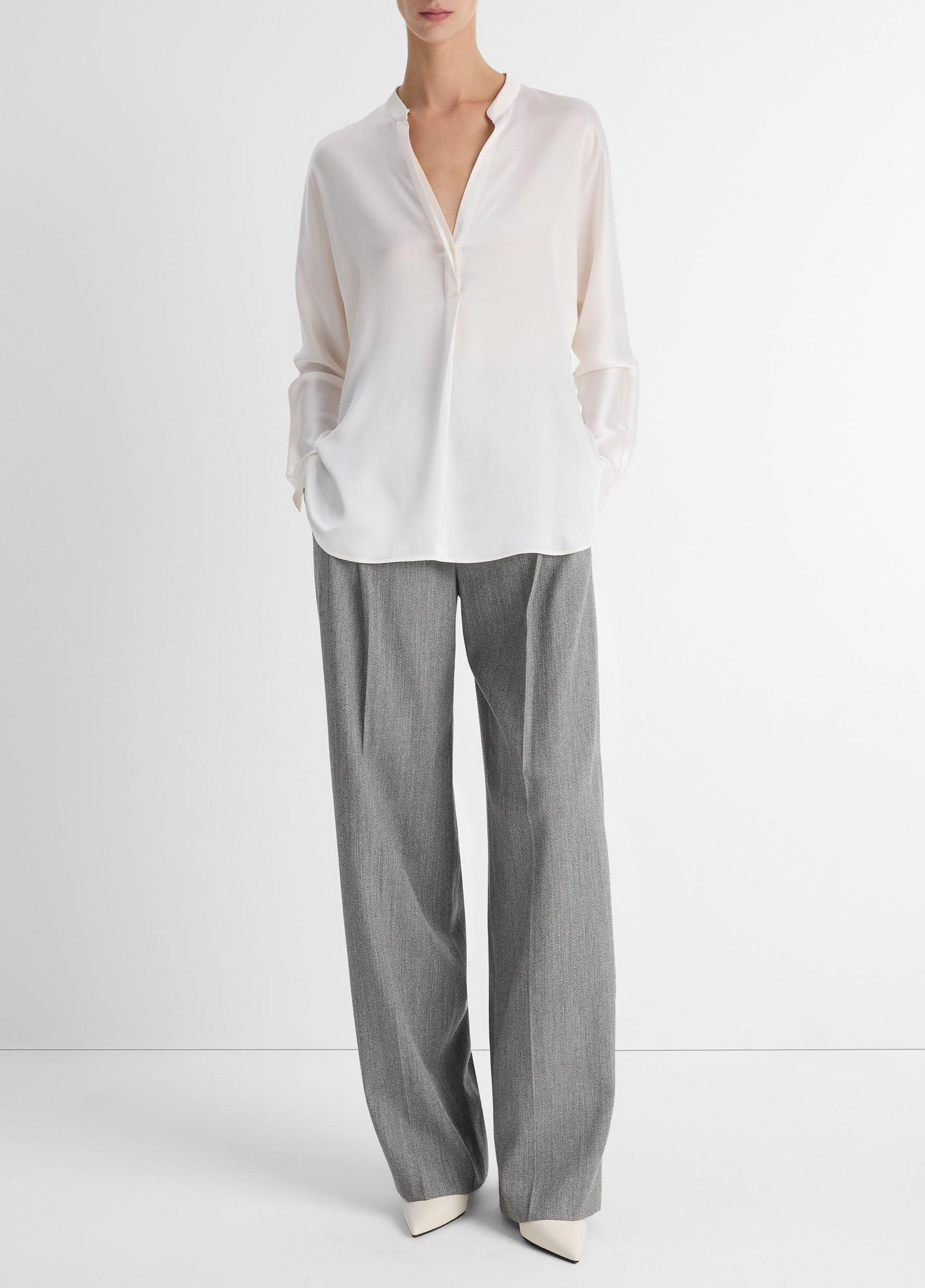 Silk Satin Band-Collar Blouse Product Image