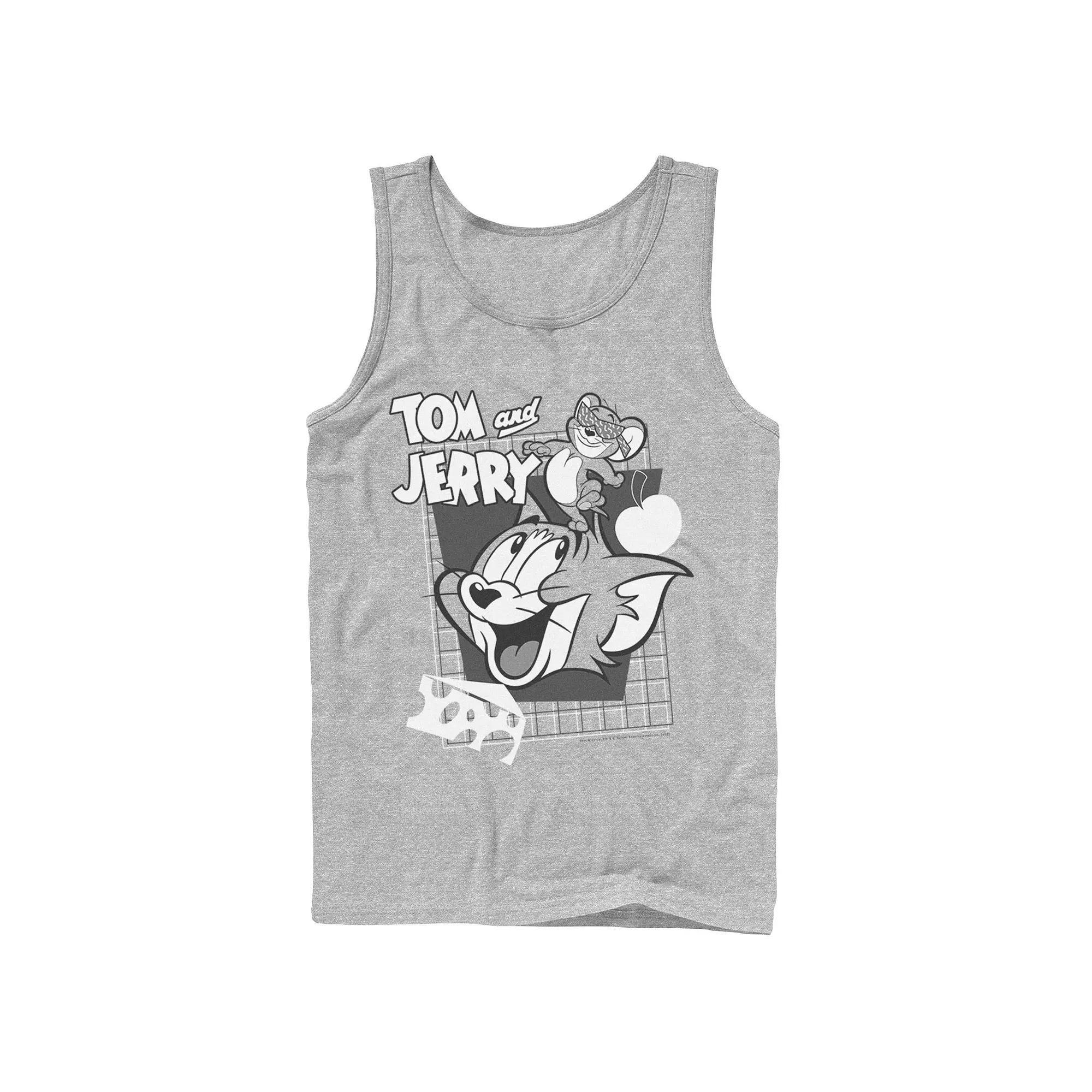 Men's Tom And Jerry Retro Collage Greyscale Portrait Tank Top, Size: XL, Athletic Grey Product Image