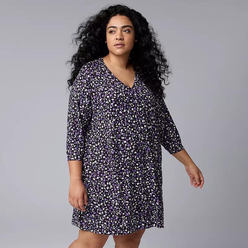 Plus Size Simply Vera Vera Wang 3/4 Sleeve Sleepshirt, Womens Grey Animal Product Image