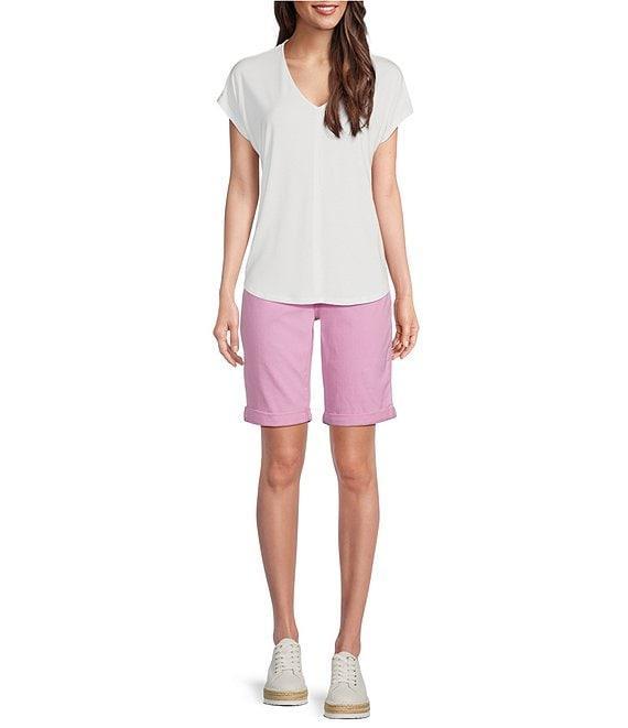 Code Bleu Petite Size Soho Stretch Denim Roll Cuff Hem Bermuda Shorts Product Image