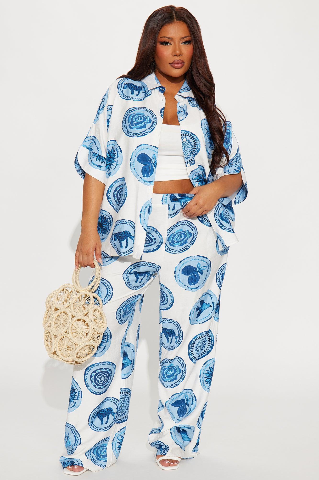 Sunny Escape Linen Pant Set - Blue/combo Product Image