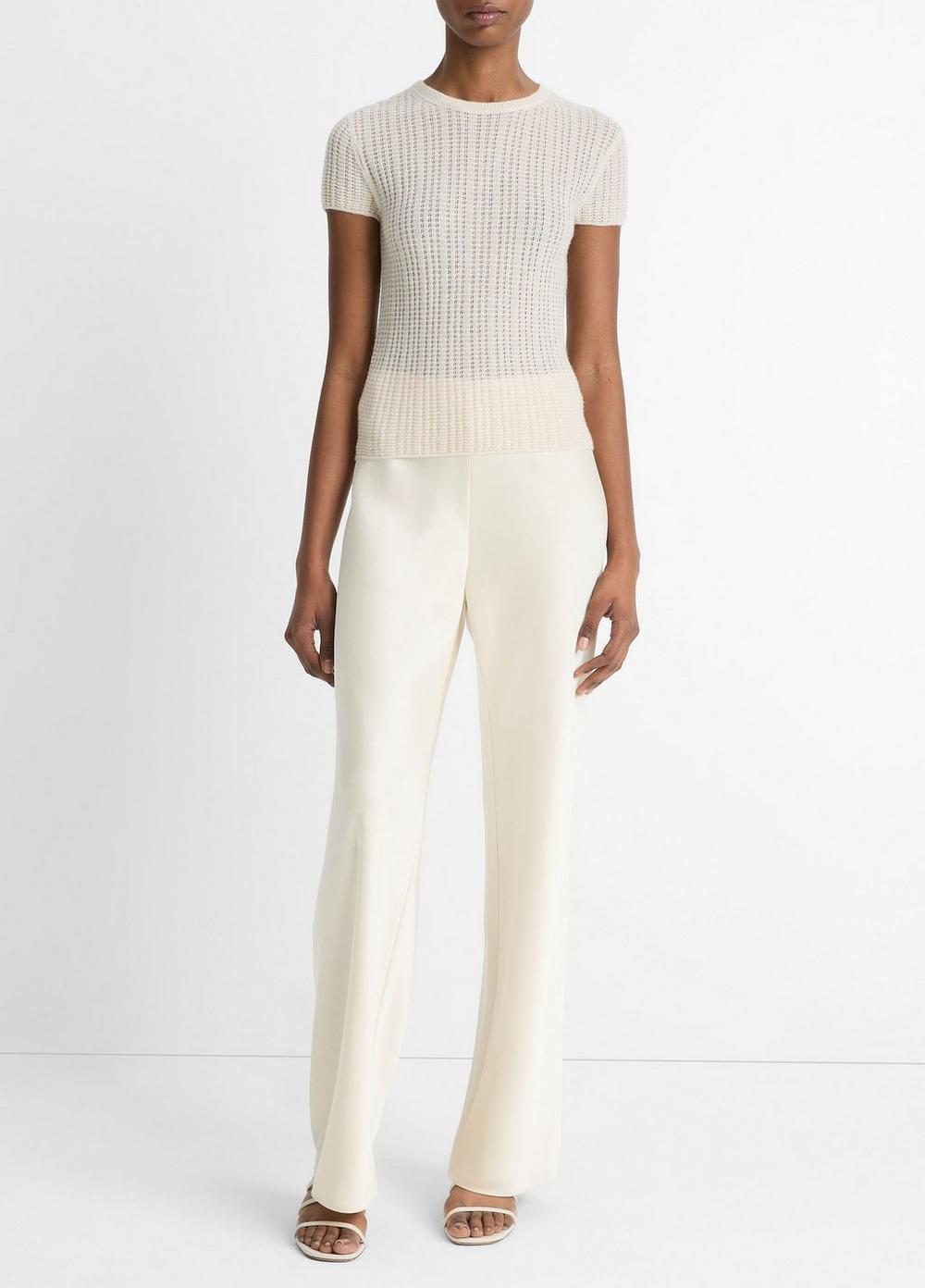 Waffle-Knit Cashmere-Silk Short-Sleeve Sweater Product Image