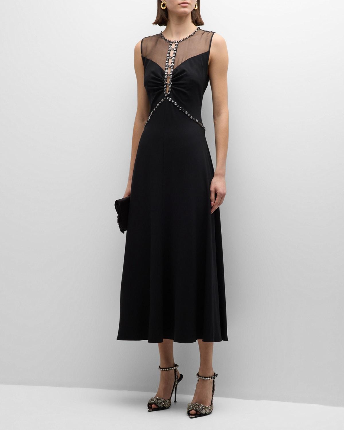 Womens Everly Embellished Satin-Back Crepe Midi-Dress Product Image