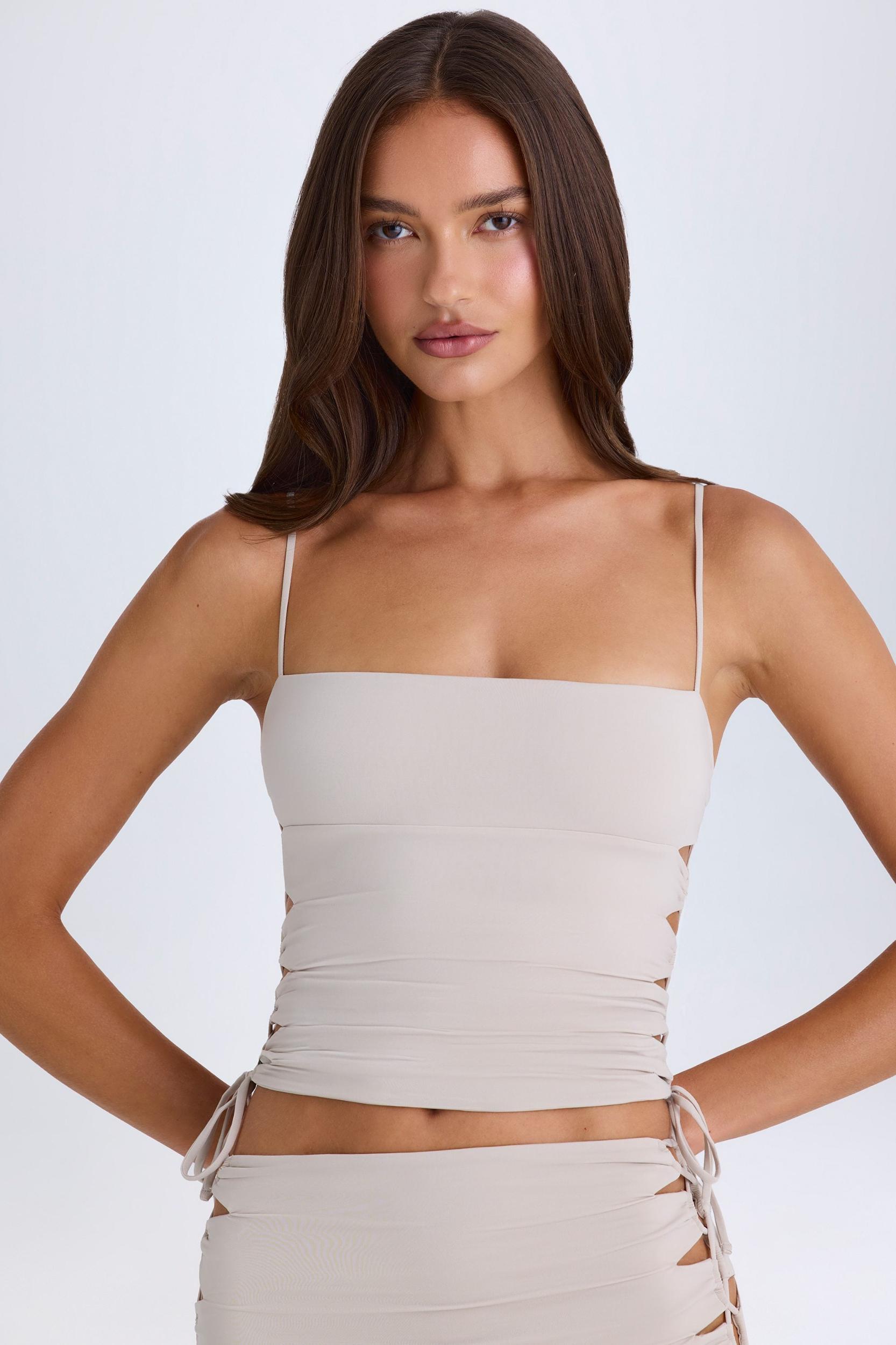 Ruched Cut-Out Top in Taupe Female Product Image