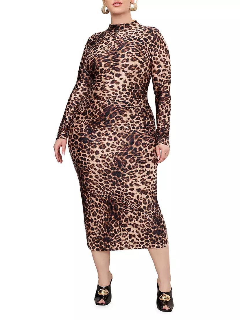 Leopard Print Satin Shine Midi-Dress Product Image