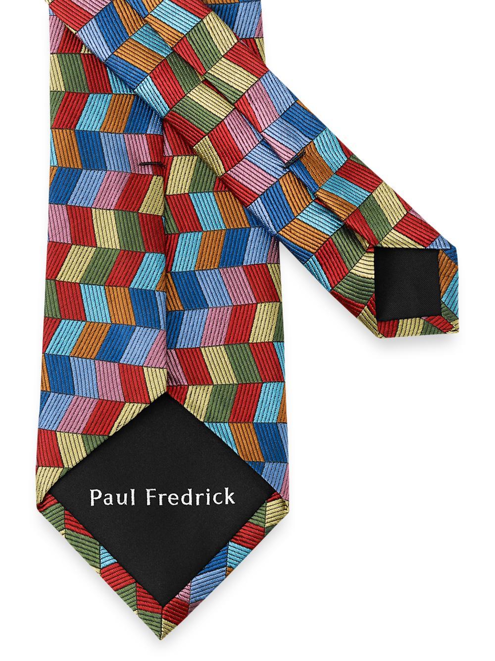 Geometric Woven Silk Tie - Red Multi Product Image