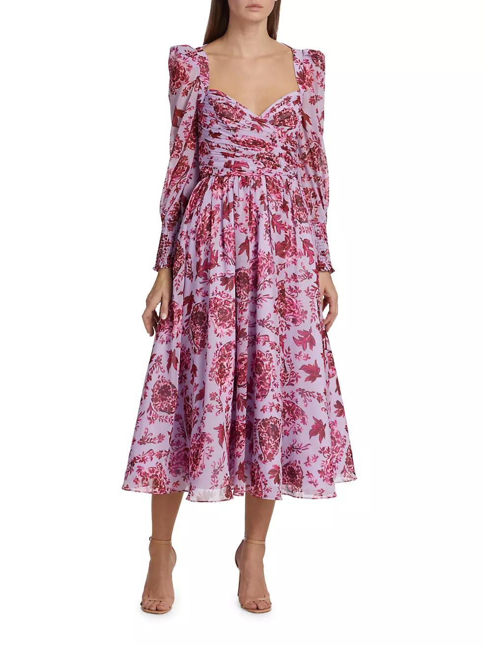 Floral Long-Sleeve Midi-Dress Product Image