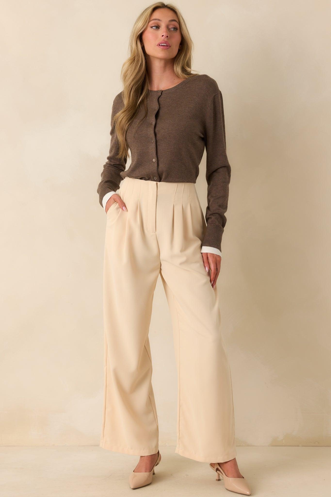 Keep Things Simple Brown Button Front Long Sleeve Cardigan Product Image