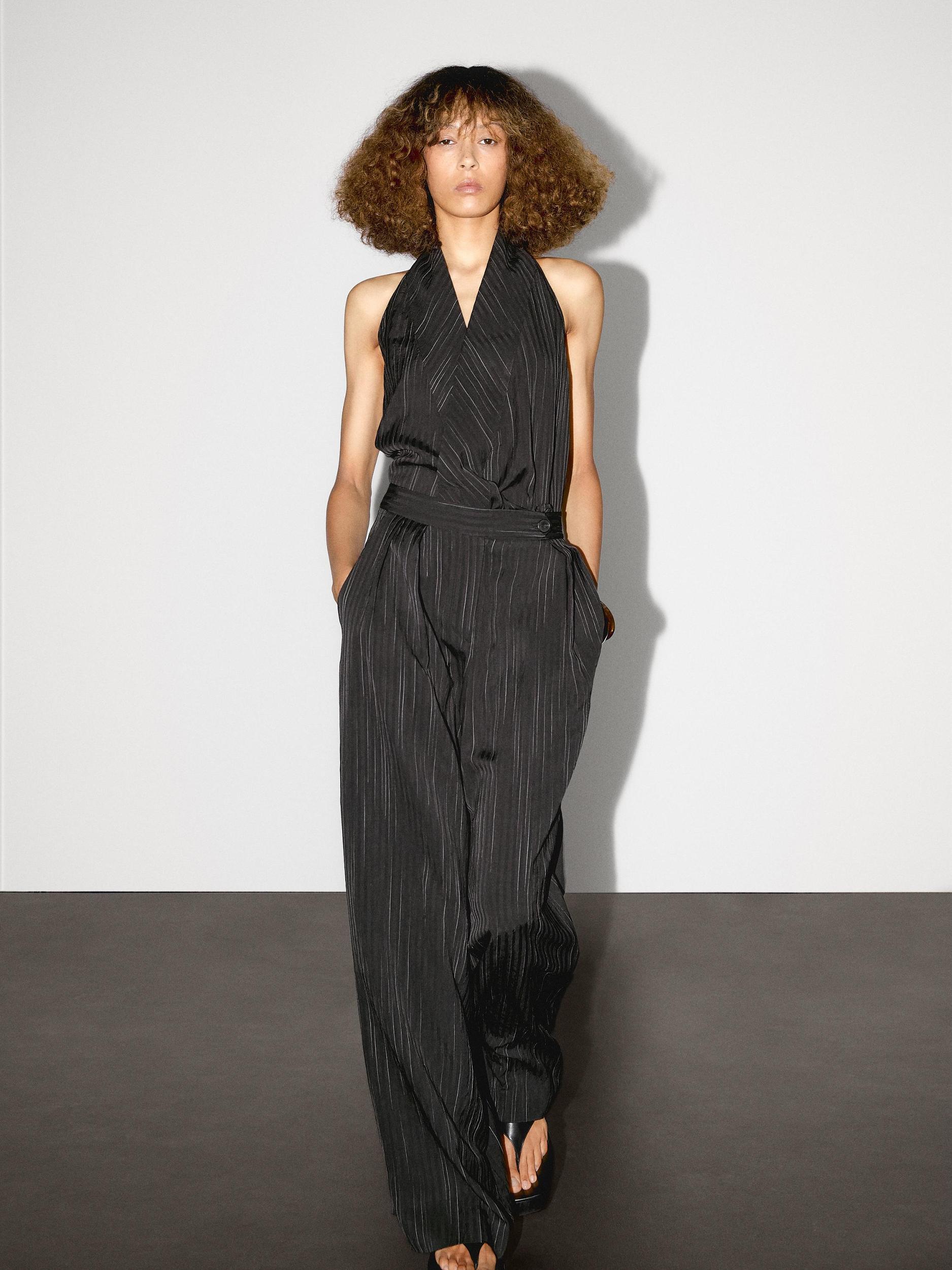 Darted trousers with stripe print detail Product Image