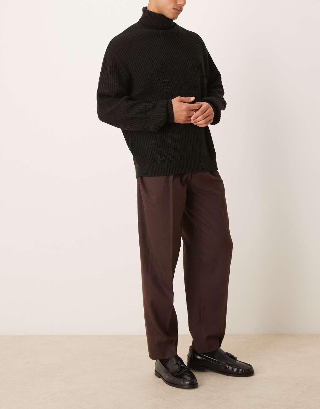 ASOS DESIGN smart oversized tapered pants in brown micro texture Product Image