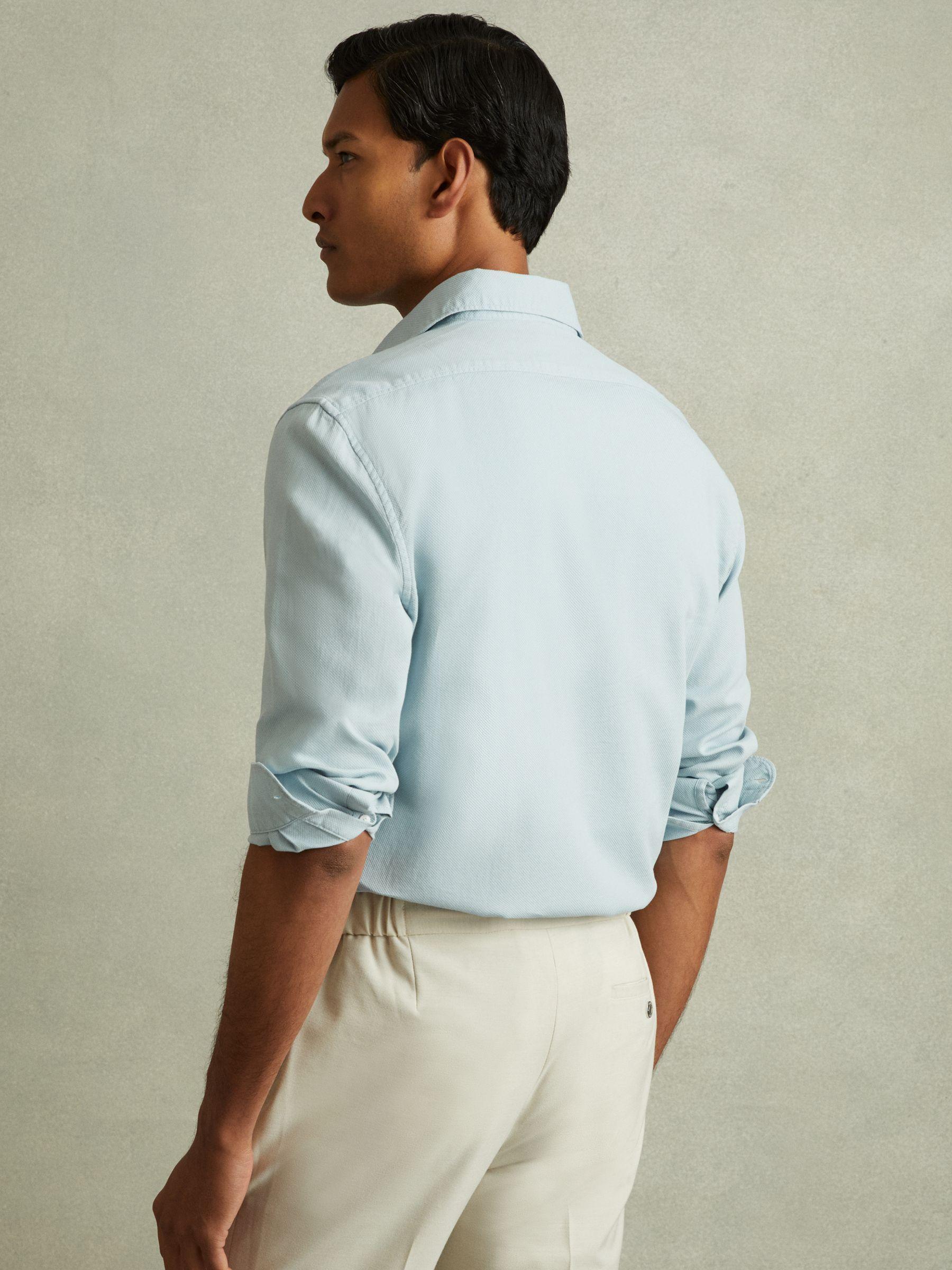 Textured Garment Dyed Button-Through Shirt in Soft Blue Product Image