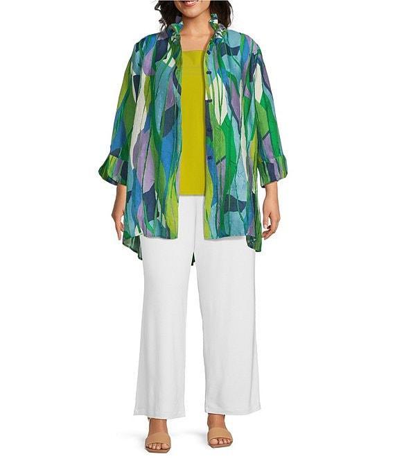 IC Collection Plus Woven Abstract Print Wire Collar Bracelet Sleeve Button Front Jacket Product Image