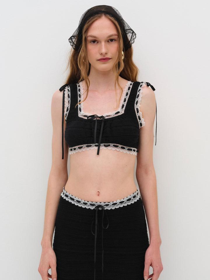 Mayfair Crochet Crop Top — Black Product Image