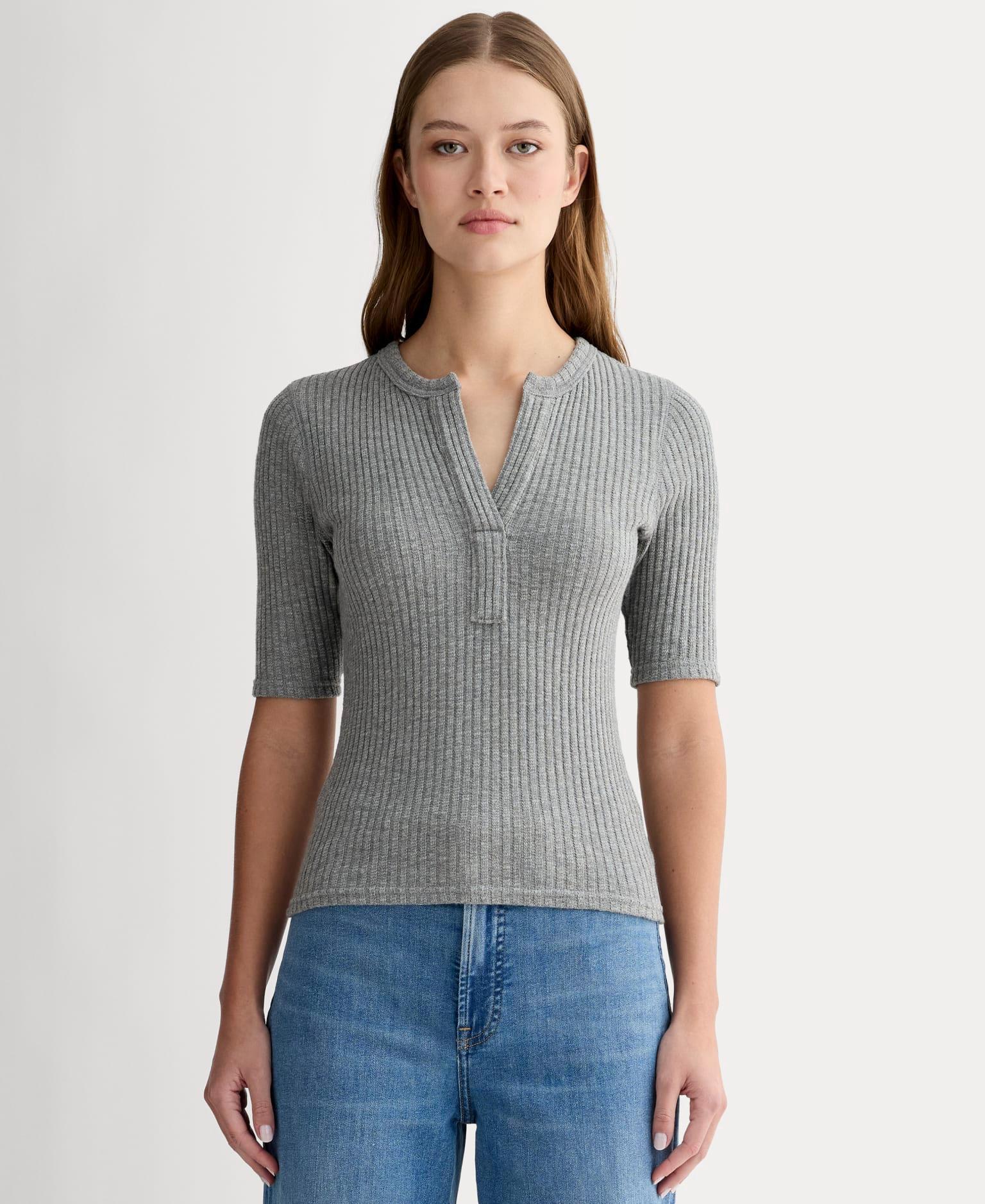 The Rib-Knit Short-Sleeve Henley Product Image