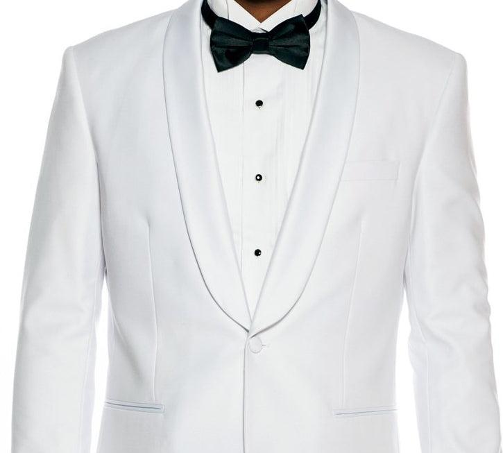 White Slim Fit 2 Piece Tuxedo With Satin Shawl Lapel Product Image