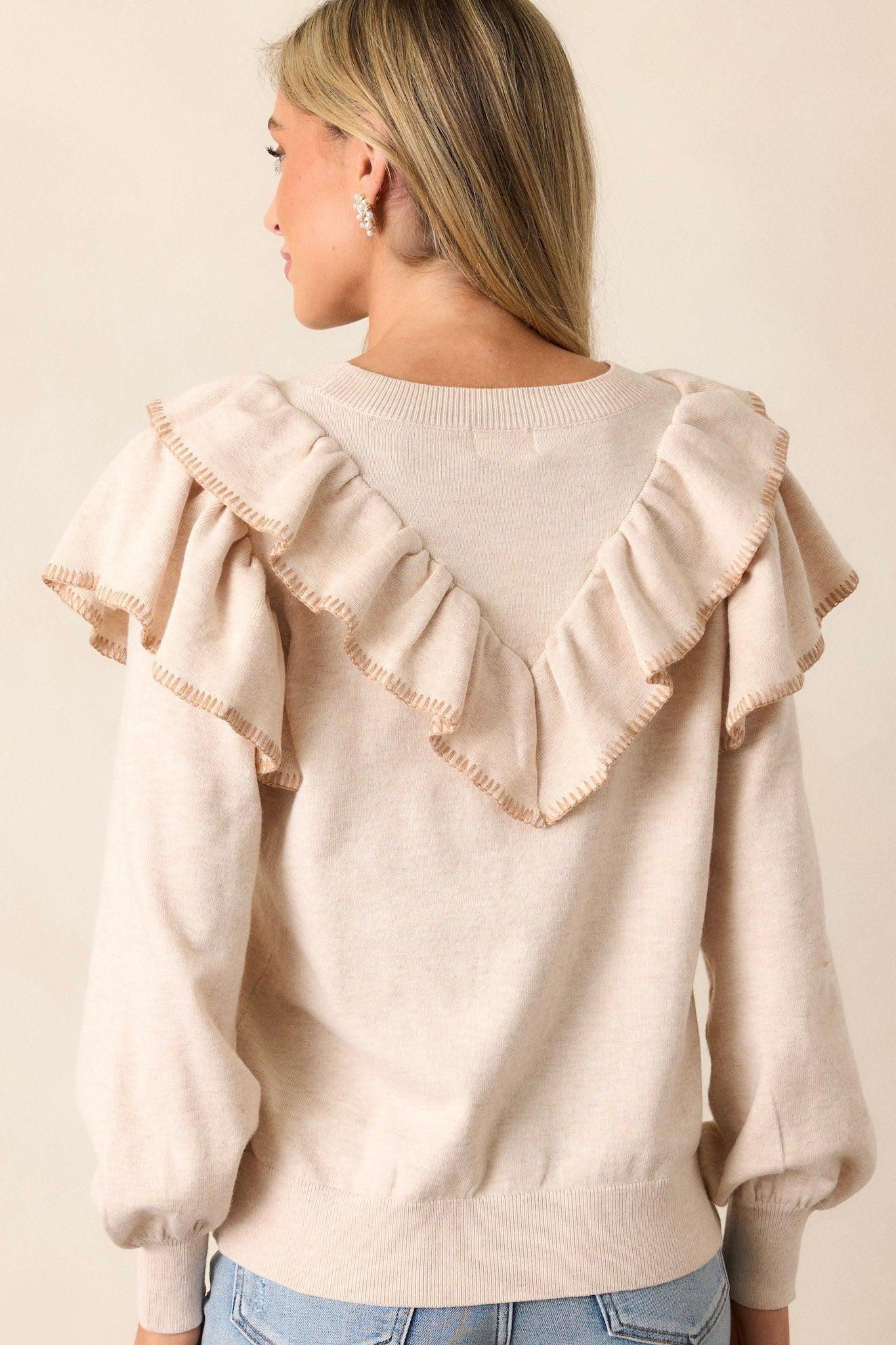 Silent Running Beige Long Sleeve Sweater Top Product Image