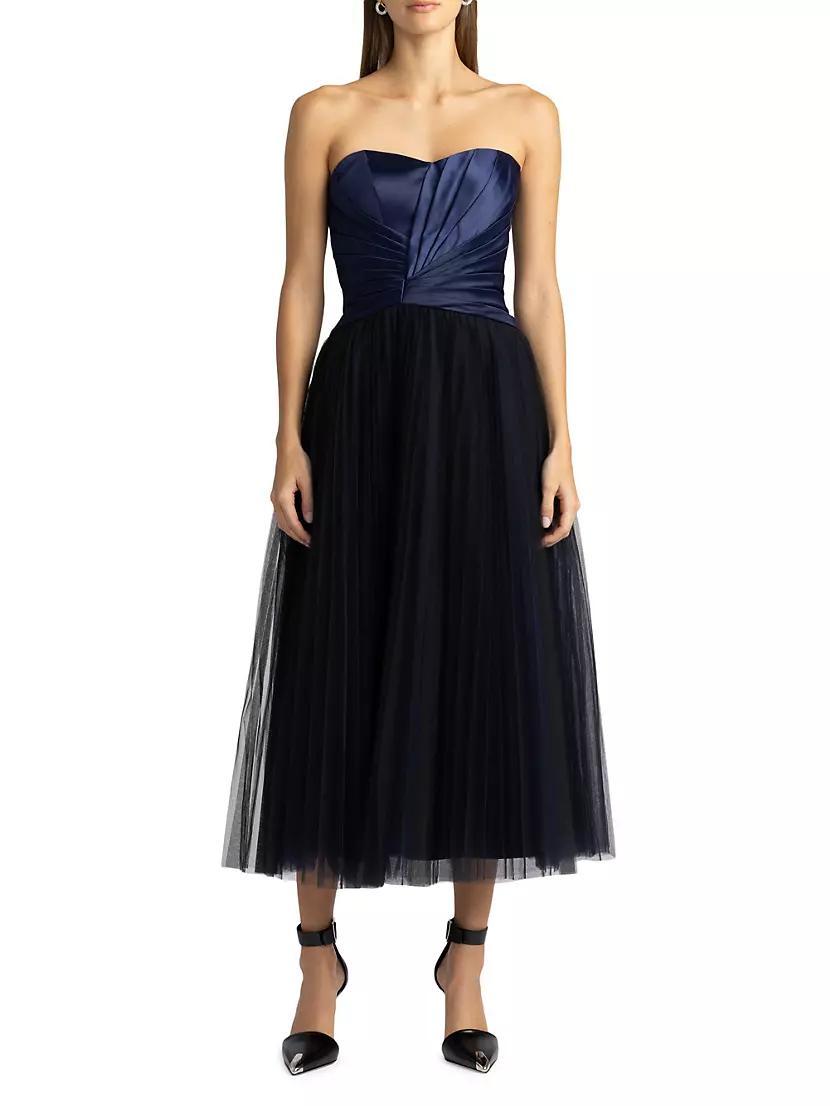 Pleated Bustier Tulle Midi-Dress Product Image