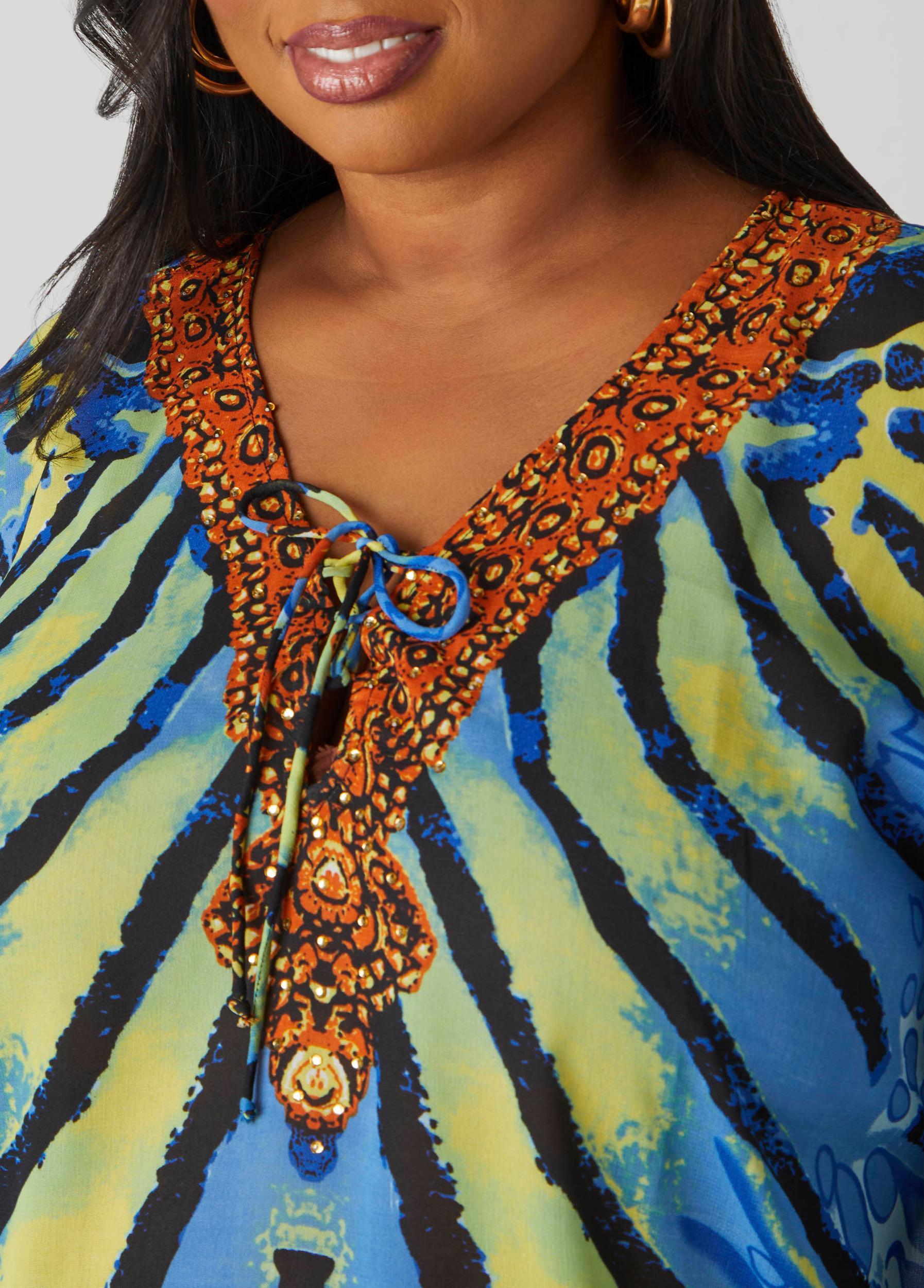 Plus Size Lace Up Printed Tunic Ashley Stewart Product Image