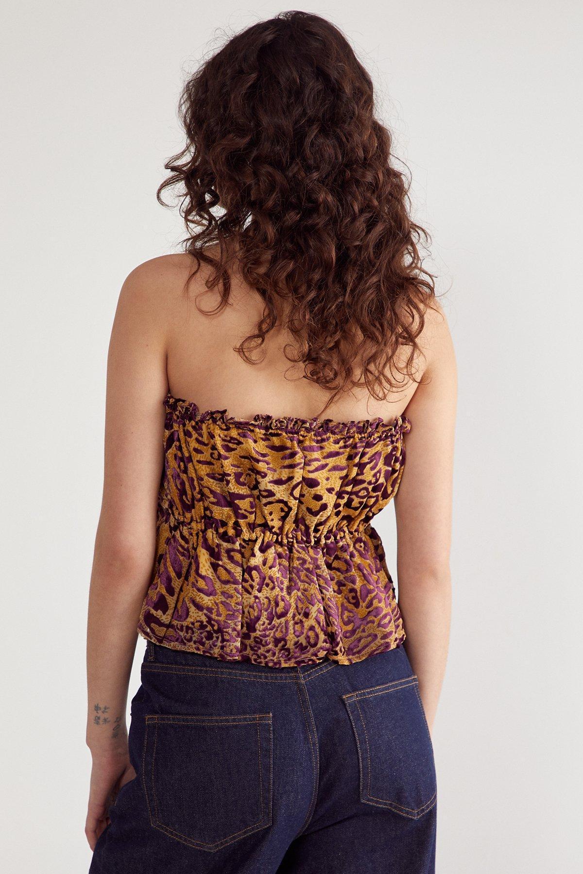 Leopard Devore Contrast Tie Bandeau Ruched Top Product Image